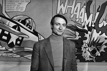 Der amerikanische Pop-Art-Knstler Roy Lichtenstein (1923 - 1997) vor seinem Bild Whaam!. Die Austellung Lichtenstein: A Retrospective mit seinen Werken in der Tate Modern-Galerie in London luft vom 21. Februar bis zum 27. Mai 2013. 
